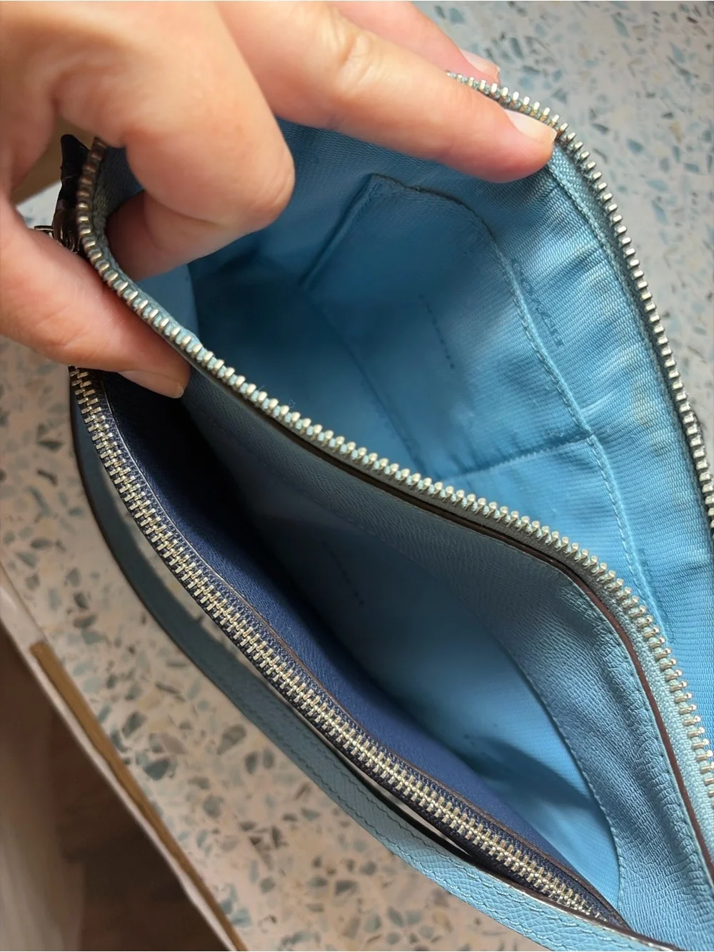 Coach East West Crossbody Bag Blue Leather Zip Pouch Set - Picture 5 of 7